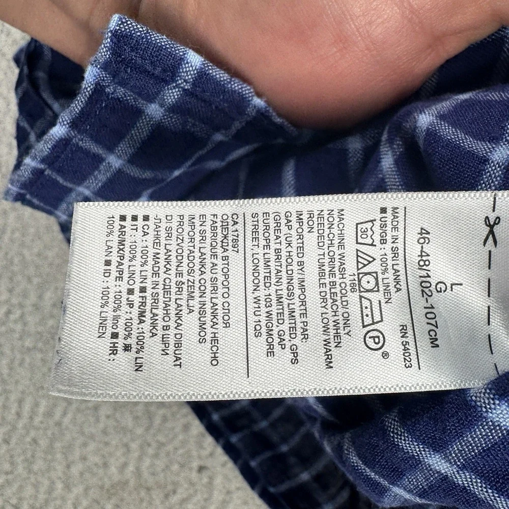 Banana Republic Shirt Men's L Camden Standard Fit 100% Linen Lightweight Plaid‎